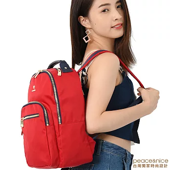 【PEACE&NICE】真皮絕色海軍風多口袋後背包(海軍紅)