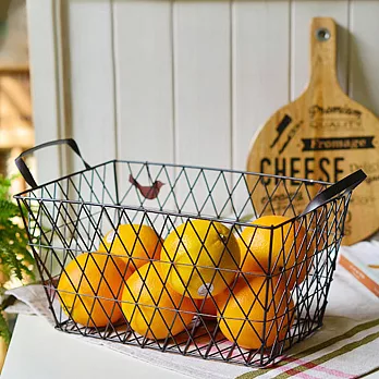 【收納職人】北歐幾何極簡磨砂霧面鐵線編織提把方籃（曜石黑）