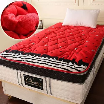 【契斯特】法蘭絨保暖厚墊-單人3.5尺-星星紅星星紅