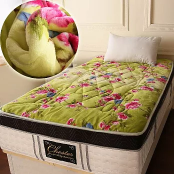 【契斯特】法蘭絨保暖厚墊-單人3.5尺-花開滿庭花開滿庭