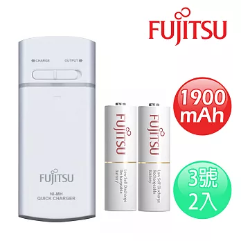 FUJITSU富士通 一台三役USB電池充電組(附3號1900mAh電池2顆)白色