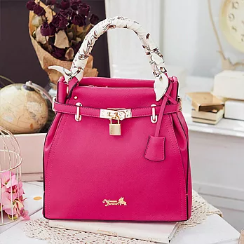 Rebecca Bonbon 日本狗頭包 越洋情話系列。絲巾鎖頭水桶包【RB21-154PE】愛戀桃