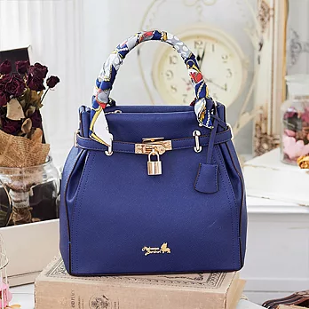 Rebecca Bonbon 日本狗頭包 越洋情話系列。絲巾鎖頭水桶包【RB21-154B】海軍藍