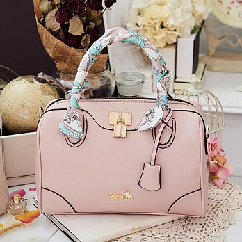 Rebecca Bonbon 日本狗頭包 越洋情話系列。絲巾鎖頭波士頓包【RB21-157P】珊瑚粉