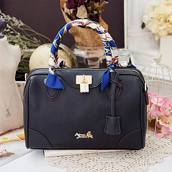 Rebecca Bonbon 日本狗頭包 越洋情話系列。絲巾鎖頭波士頓包【RB21-157K】經典黑