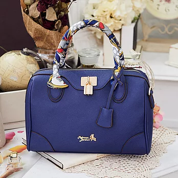 Rebecca Bonbon 日本狗頭包 越洋情話系列。絲巾鎖頭波士頓包【RB21-157B】海軍藍