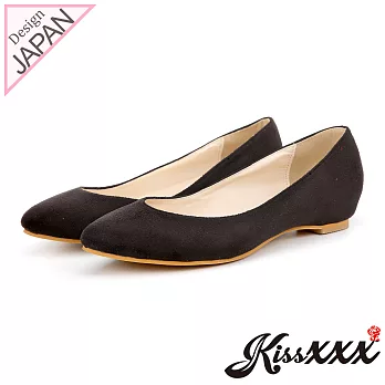 【KissXXX】小心機美腿效果內增高2.5CM淺口尖頭平底休閒鞋35黑