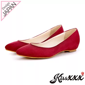【KissXXX】小心機美腿效果內增高2.5CM淺口尖頭平底休閒鞋35紅