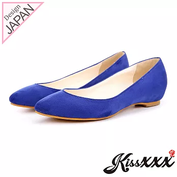 【KissXXX】小心機美腿效果內增高2.5CM淺口尖頭平底休閒鞋35寶藍