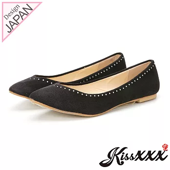 【KissXXX】時尚心機美鑽效果V型淺口舒適平底休閒鞋35黑