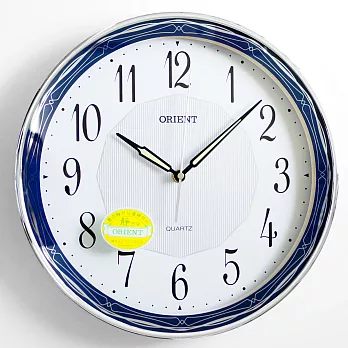 ORIENT東方 P1307 古典流線型圖騰銀色邊框掛鐘 - 深藍