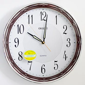 ORIENT東方 P1307 古典流線型圖騰銀色邊框掛鐘 - 咖啡