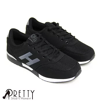 【Pretty】男款H網布拼接綁帶休閒鞋25.5黑色