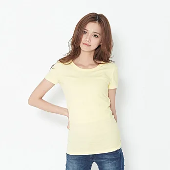 簡單素面短袖蜜桃棉女TM鵝黃