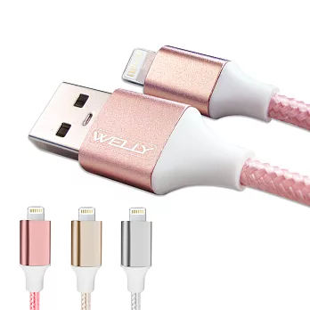 WELLY iPhone 7/6s/6 Lightning 8pin 二代金屬系經典編織線 傳輸充電線(1M)