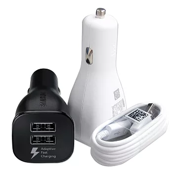 三星原廠 9V/1.67A QC2.0 雙USB快速車充組 NOTE5 NOTE4 S6 S7 Edge(平輸密封包裝)騎士黑 +白線