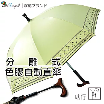 【雙龍牌】分離式彩色膠自動直立傘晴雨傘/雙中棒休閒助行登山健走/玻璃纖維防風防曬蘋果綠