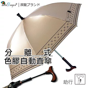 【雙龍牌】分離式彩色膠自動直立傘晴雨傘/雙中棒休閒助行登山健走/玻璃纖維防風防曬香檳金