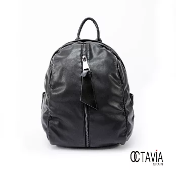 OCTAVIA - just BLACK系列 蛋型直拉式水洗牛皮後背包 - 反向黑