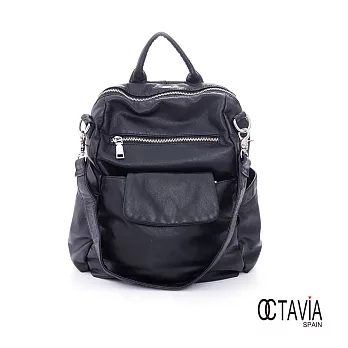 OCTAVIA - just BLACK系列 子母雙包水洗牛皮軟調子後背包 - 二合黑