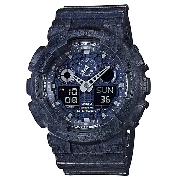 【CASIO】卡西歐 G-SHOCK系列 立體爆裂紋設計雙顯電子錶 (藍 GA-100CG-2A )