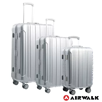 AIRWALK LUGGAGE - 金屬森林 木絲鋁框復古壓扣行李箱 20+24+28吋ABS+PC拉鍊行李箱兩件組 -銀雪白