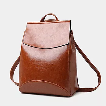 【L.Elegant】韓版多功能仿牛皮經典雙肩後背包 (共二色)棕色