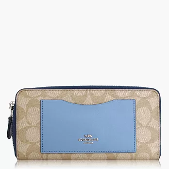 【COACH 方便整理】PVC / 拉鍊式多功能長夾_卡其藍