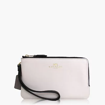 【COACH 攜帶便利】皮革 / 零錢收納 / 手拿包(雙層)_深咖白