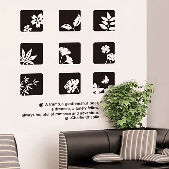 時尚壁貼 - 黑白花草框