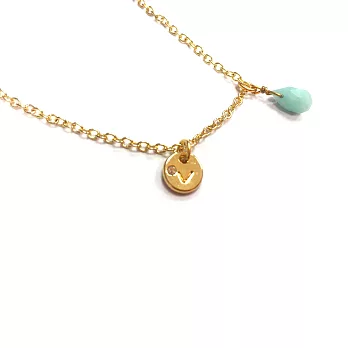 Ettika Initial Crystal Necklace 湖水藍水晶字母V 金色項鍊 $1680