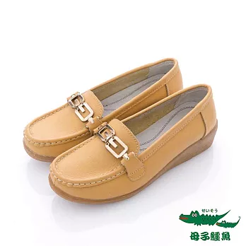 母子鱷魚(女) - 8字金扣超軟楔型膠底休閒帆船鞋- 黃黃