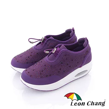 Leon Chang(女) - 晶鑽 厚底搖擺氣墊直套休閒運動鞋-亮紫35紫