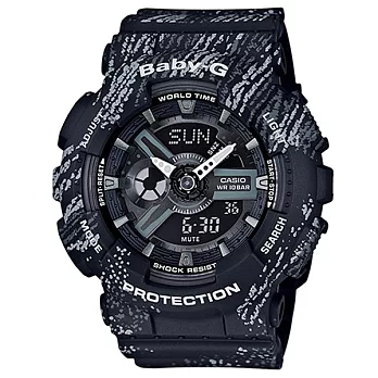 【CASIO】卡西歐 BABY-G系列 霧狀蠟筆紋時尚雙顯電子錶 (黑 BA-110TX-1A )