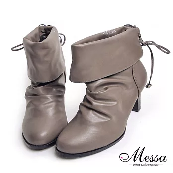 【Messa米莎專櫃女鞋】優雅反摺造型後綁帶高跟短靴36灰色