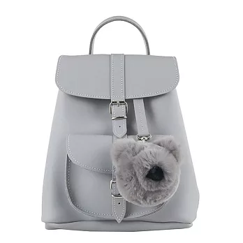 GRAFEA英國品牌 可愛超萌灰色皮革手工真皮小熊绒球後背包