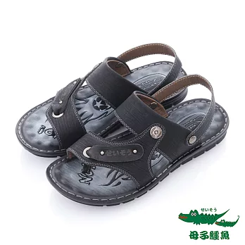 母子鱷魚(男) - 霸氣 人造皮革拇指夾腳涼鞋 -黑25黑