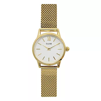 CLUSE荷蘭精品手錶VEDETTE金色系列 白色錶盤/金色金屬錶帶24mm