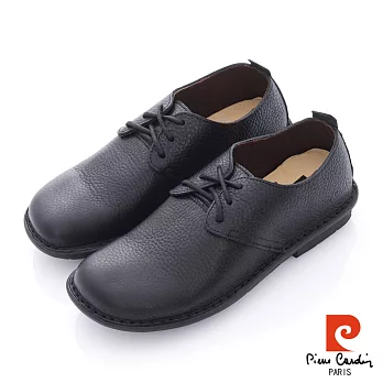 Pierre Cardin(男) - 寛心 圓楦綁帶素面休閒鞋 - 黑25黑