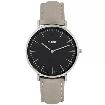CLUSE荷蘭精品手錶波西米亞銀色系列 黑錶盤/灰色皮革錶帶手錶38mm