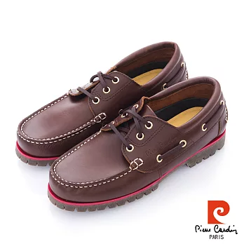 Pierre Cardin(男) - 航海家 金扣描線大底綁帶帆船鞋 - 磚咖25咖