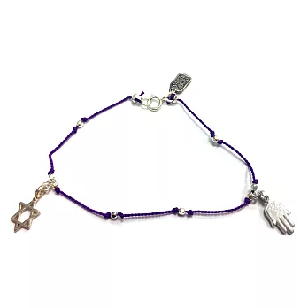 One of A Kind 紫色線 亮銀豆豆 幸運小手X能量六芒星 細款手鍊
