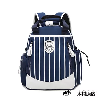 木村原宿MM - 直紋風暴 白描邊手提肩背三用百變筆電後背包 -深藍