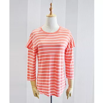 【INF】荷葉剪接長袖上衣17021S橘條