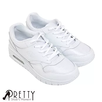 【Pretty】個性網布綁帶女款休閒運動鞋25.5白色