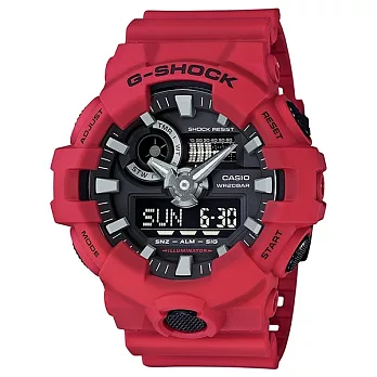 【CASIO】G-Shock 強悍粗曠雙顯電子錶 (紅 GA-700-4A)
