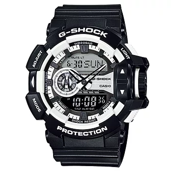 【CASIO】G-Shock 大錶冠雙顯電子錶 (黑/白 GA-400-1A)