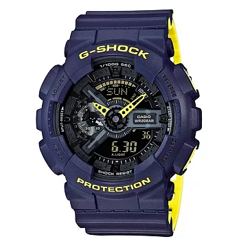 【CASIO】G-Shock 螢光玩色雙顯電子錶 (藍/黃 GA-110LN-2A)