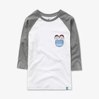 【Fandora】口袋小玉-七分袖男女款-XS白/灰袖