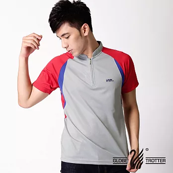【遊遍天下】MIT台灣製男款抗UV涼爽吸濕排汗機能POLO衫(S120M)L灰/紅